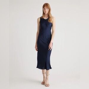 QUINCE Washable Stretch Silk Tank Midi Dress Navy